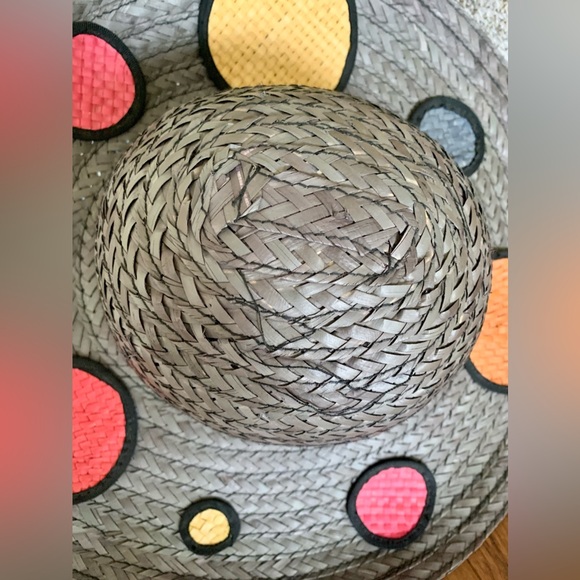 Emmanuel Geraldo Light Black Straw Wide Brim Colourful Hat Polka Dot Embellished - Picture 6 of 17